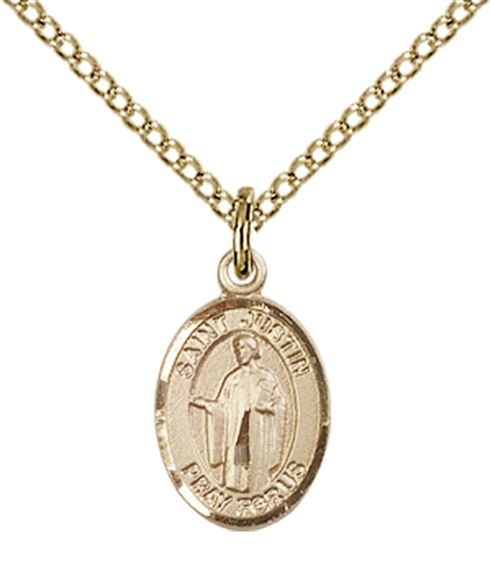 14KT GOLD FILLED ST JUSTIN PENDANT WITH CHAIN - 1/2" x 1/4"