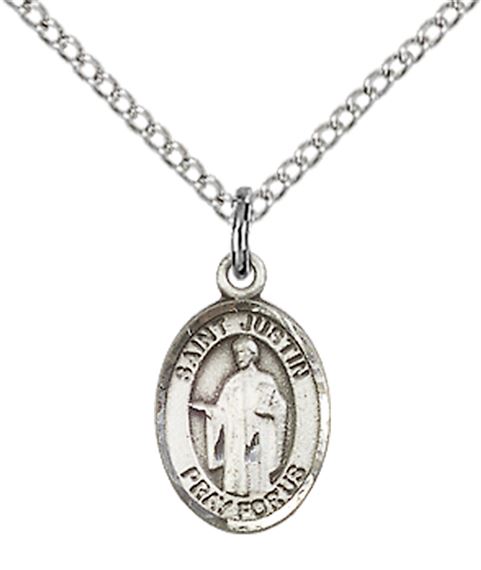 STERLING SILVER ST JUSTIN PENDANT WITH CHAIN - 1/2" x 1/4"