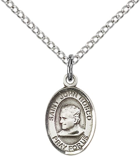 STERLING SILVER ST JOHN BOSCO PENDANT WITH CHAIN - 1/2" x 1/4"