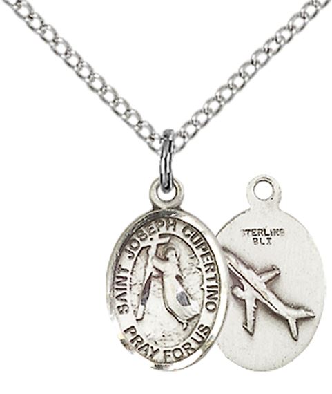 STERLING SILVER ST JOSEPH OF CUPERTINO PENDANT WITH CHAIN - 1/2" x 1/4"
