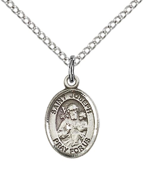 STERLING SILVER ST JOSEPH PENDANT WITH CHAIN - 1/2" x 1/4"