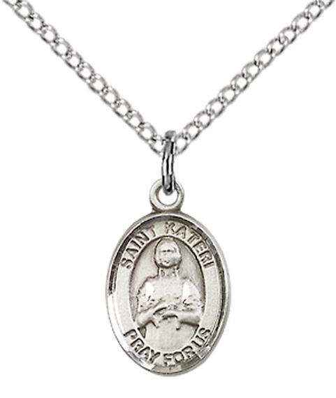 STERLING SILVER ST KATERI PENDANT WITH CHAIN - 1/2" x 1/4"