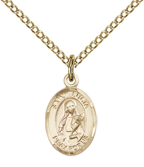 14KT GOLD FILLED ST LUCIA OF SYRACUSE PENDANT WITH CHAIN - 1/2" x 1/4"
