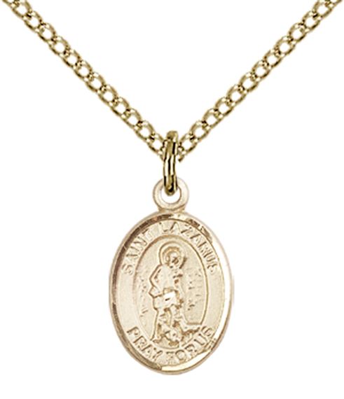 14KT GOLD FILLED ST LAZARUS PENDANT WITH CHAIN - 1/2" x 1/4"