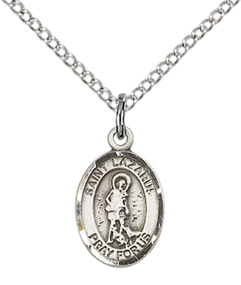 STERLING SILVER ST LAZARUS PENDANT WITH CHAIN - 1/2" x 1/4"