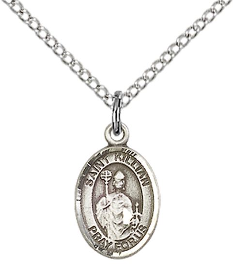 STERLING SILVER ST KILIAN PENDANT WITH CHAIN - 1/2" x 1/4"