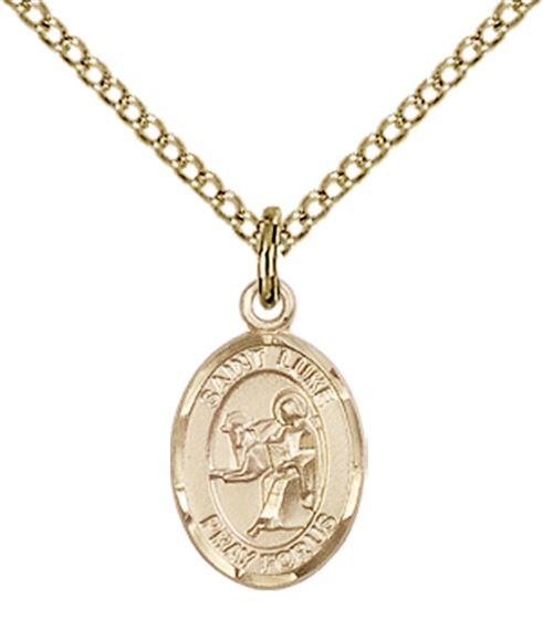 14KT GOLD FILLED ST LUKE THE APOSTLE PENDANT WITH CHAIN - 1/2" x 1/4"