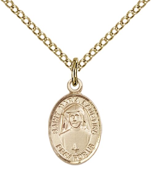 14KT GOLD FILLED ST MARIA FAUSTINA PENDANT WITH CHAIN - 1/2" x 1/4"