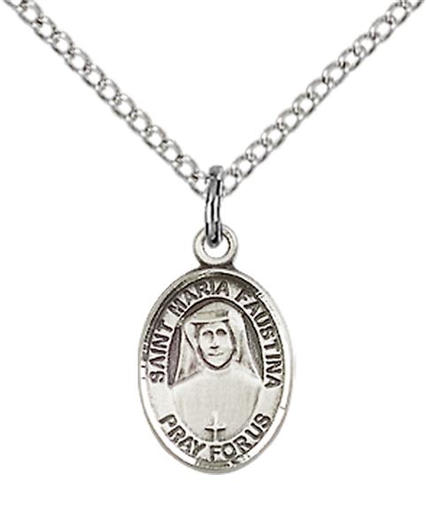 STERLING SILVER ST MARIA FAUSTINA PENDANT WITH CHAIN - 1/2" x 1/4"