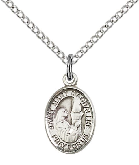 STERLING SILVER ST MARY MAGDALENE PENDANT WITH CHAIN - 1/2" x 1/4"