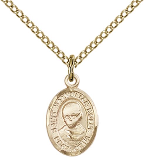 14KT GOLD FILLED ST MAXIMILIAN KOLBE PENDANT WITH CHAIN - 1/2" x 1/4"