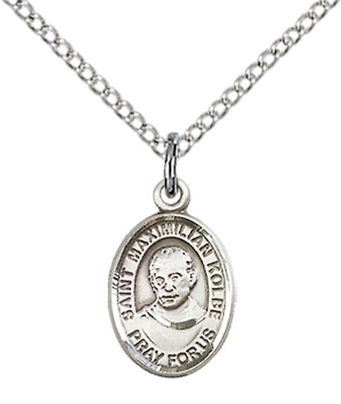 STERLING SILVER ST MAXIMILIAN KOLBE PENDANT WITH CHAIN - 1/2" x 1/4"