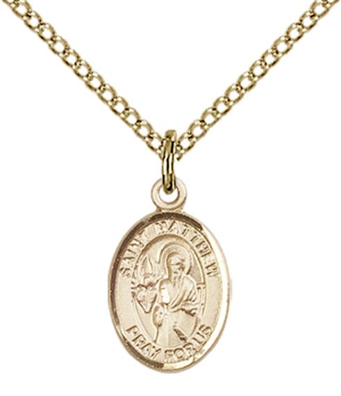 14KT GOLD FILLED ST MATTHEW THE APOSTLE PENDANT WITH CHAIN - 1/2" x 1/4"
