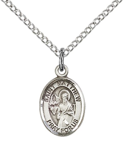 STERLING SILVER ST MATTHEW THE APOSTLE PENDANT WITH CHAIN - 1/2" x 1/4"