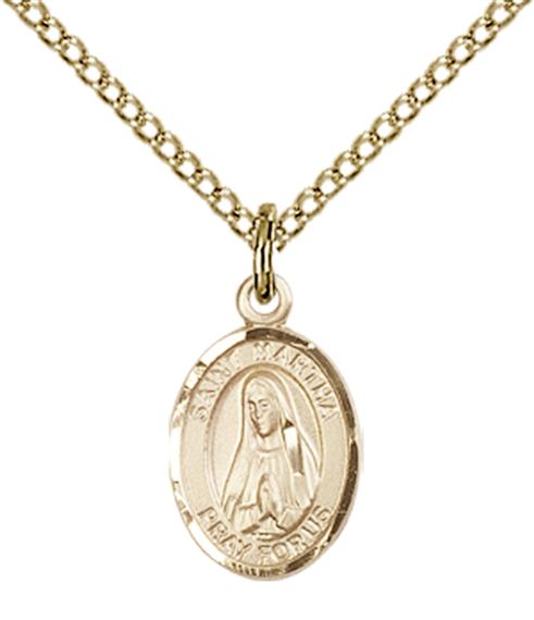 14KT GOLD FILLED ST MARTHA PENDANT WITH CHAIN - 1/2" x 1/4"