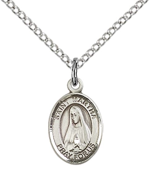 STERLING SILVER ST MARTHA PENDANT WITH CHAIN - 1/2" x 1/4"