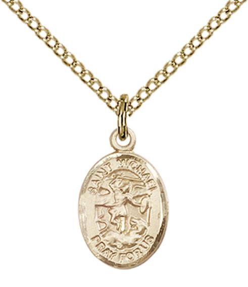 14KT GOLD FILLED ST MICHAEL THE ARCHANGEL PENDANT WITH CHAIN - 1/2" x 1/4"