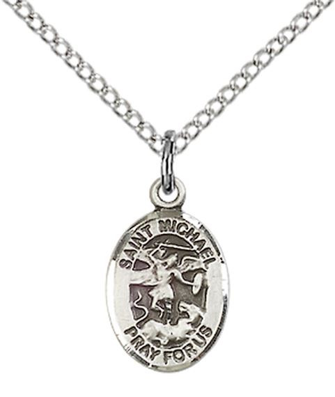 STERLING SILVER ST MICHAEL THE ARCHANGEL PENDANT WITH CHAIN - 1/2" x 1/4"