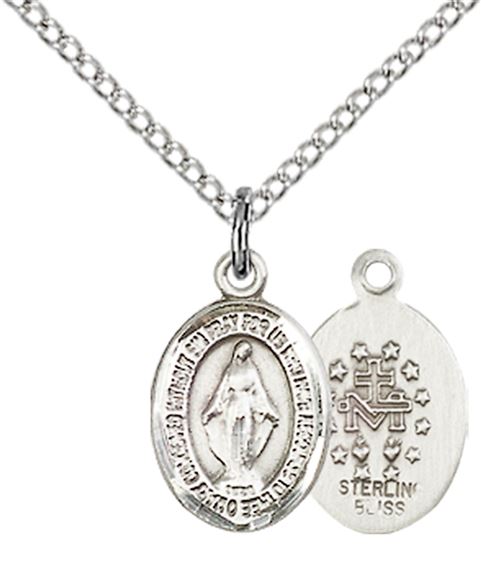 STERLING SILVER MIRACULOUS PENDANT WITH CHAIN - 1/2" x 1/4"