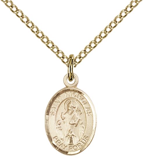 14KT GOLD FILLED ST NICHOLAS PENDANT WITH CHAIN - 1/2" x 1/4"