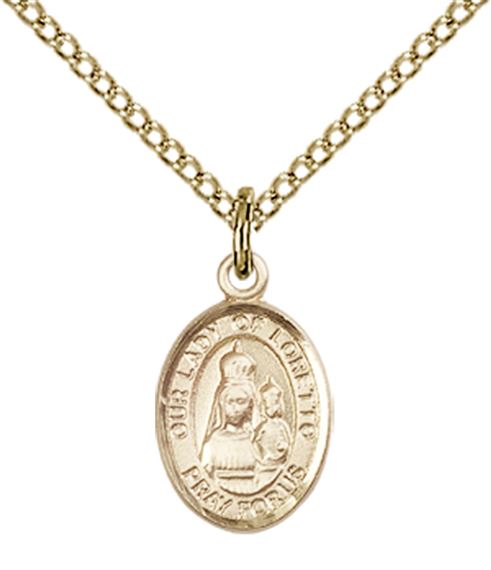 14KT GOLD FILLED OUR LADY OF LORETTO PENDANT WITH CHAIN - 1/2" x 1/4"