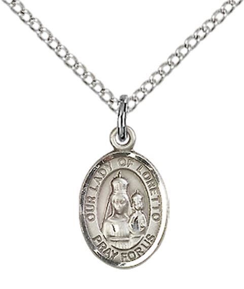 STERLING SILVER OUR LADY OF LORETTO PENDANT WITH CHAIN - 1/2" x 1/4"