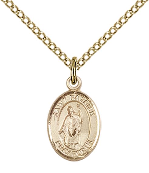 14KT GOLD FILLED ST PATRICK PENDANT WITH CHAIN - 1/2" x 1/4"