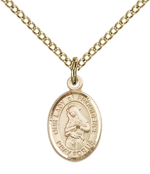 14KT GOLD FILLED OUR LADY OF PROVIDENCE PENDANT WITH CHAIN - 1/2" x 1/4"