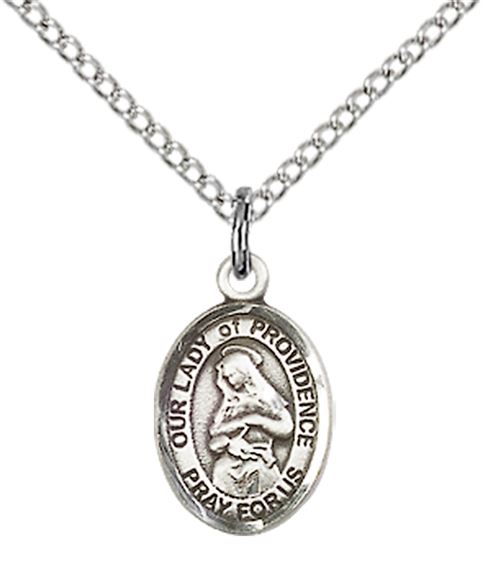 STERLING SILVER OUR LADY OF PROVIDENCE PENDANT WITH CHAIN - 1/2" x 1/4"