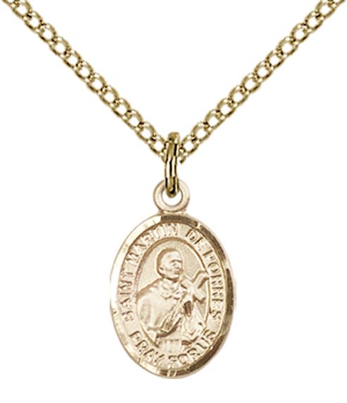 14KT GOLD FILLED ST MARTIN DE PORRES PENDANT WITH CHAIN - 1/2" x 1/4"