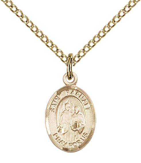 14KT GOLD FILLED ST RAPHAEL THE ARCHANGEL PENDANT WITH CHAIN - 1/2" x 1/4"