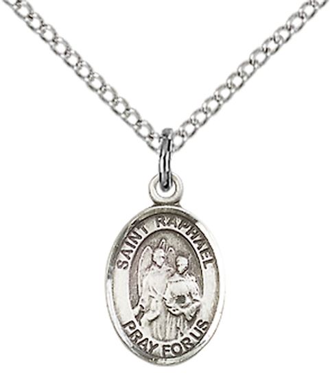 STERLING SILVER ST RAPHAEL THE ARCHANGEL PENDANT WITH CHAIN - 1/2" x 1/4"