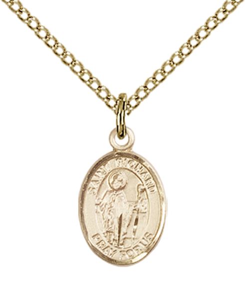 14KT GOLD FILLED ST RICHARD PENDANT WITH CHAIN - 1/2" x 1/4"