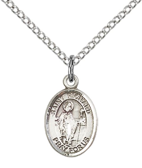 STERLING SILVER ST RICHARD PENDANT WITH CHAIN - 1/2" x 1/4"