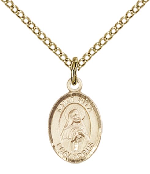 14KT GOLD FILLED ST RITA OF CASCIA PENDANT WITH CHAIN - 1/2" x 1/4"