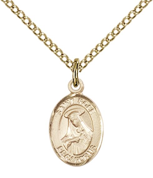 14KT GOLD FILLED ST ROSE OF LIMA PENDANT WITH CHAIN - 1/2" x 1/4"