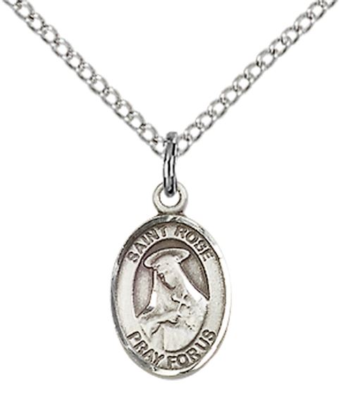 STERLING SILVER ST ROSE OF LIMA PENDANT WITH CHAIN - 1/2" x 1/4"