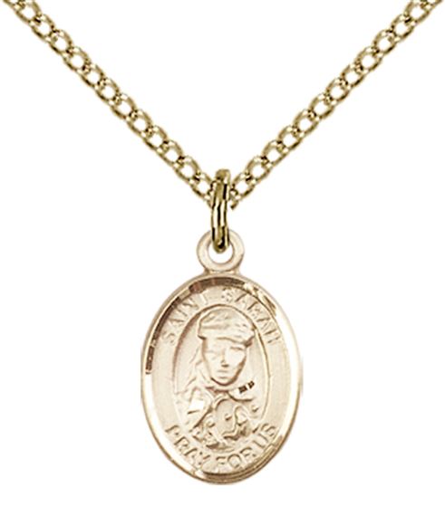 14KT GOLD FILLED ST SARAH PENDANT WITH CHAIN - 1/2" x 1/4"