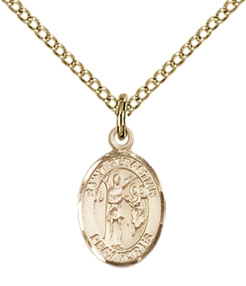 14KT GOLD FILLED ST SEBASTIAN PENDANT WITH CHAIN - 1/2" x 1/4"