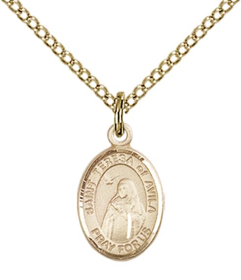14KT GOLD FILLED ST TERESA OF AVILA PENDANT WITH CHAIN - 1/2" x 1/4"