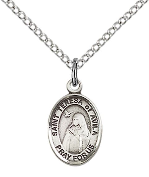 STERLING SILVER ST TERESA OF AVILA PENDANT WITH CHAIN - 1/2" x 1/4"