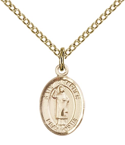 14KT GOLD FILLED ST STEPHEN THE MARTYR PENDANT WITH CHAIN - 1/2" x 1/4"