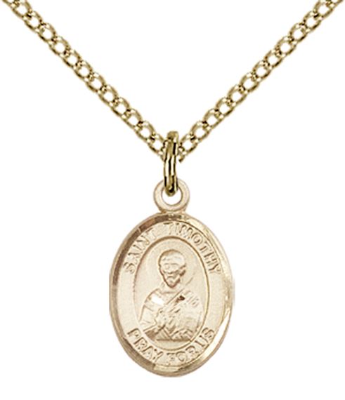 14KT GOLD FILLED ST TIMOTHY PENDANT WITH CHAIN - 1/2" x 1/4"