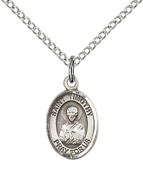 STERLING SILVER ST TIMOTHY PENDANT WITH CHAIN - 1/2" x 1/4"