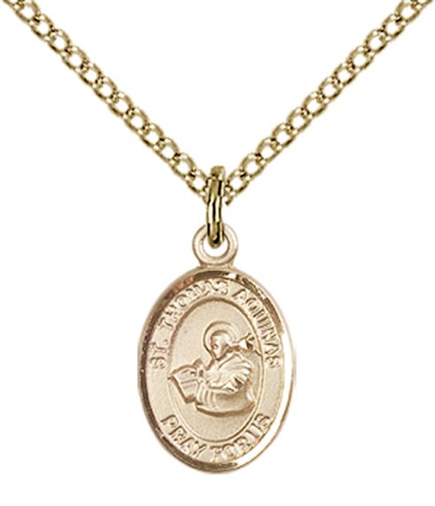 14KT GOLD FILLED ST THOMAS AQUINAS PENDANT WITH CHAIN - 1/2" x 1/4"