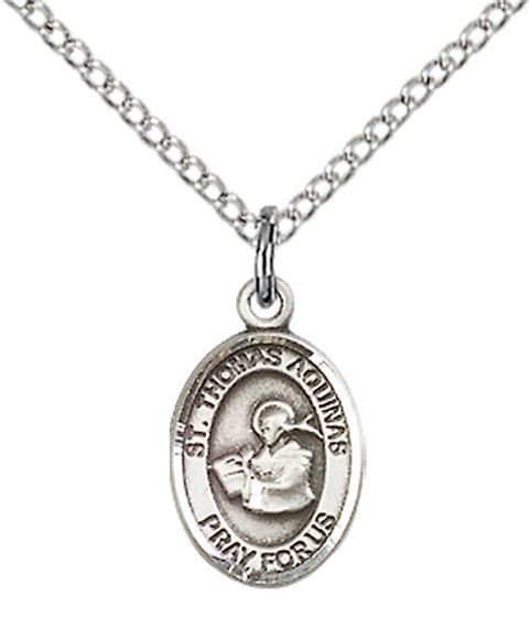 STERLING SILVER ST THOMAS AQUINAS PENDANT WITH CHAIN - 1/2" x 1/4"