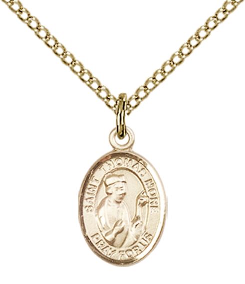 14KT GOLD FILLED ST THOMAS MORE PENDANT WITH CHAIN - 1/2" x 1/4"