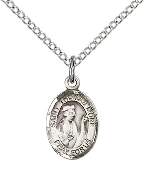 STERLING SILVER ST THOMAS MORE PENDANT WITH CHAIN - 1/2" x 1/4"