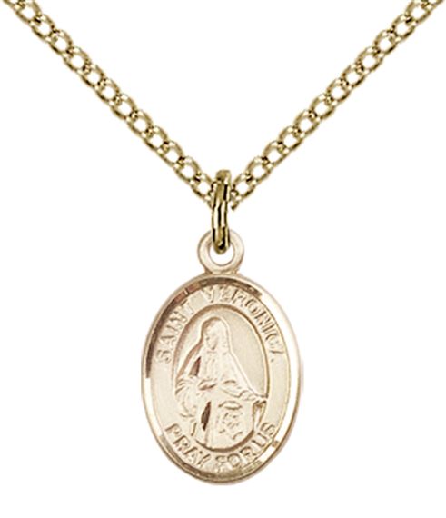 14KT GOLD FILLED ST VERONICA PENDANT WITH CHAIN - 1/2" x 1/4"