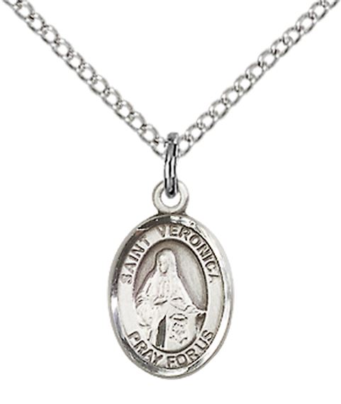 STERLING SILVER ST VERONICA PENDANT WITH CHAIN - 1/2" x 1/4"
